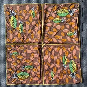 vintage midcentury modern Faith Austin handkerchief pineapple tropical brown 13"